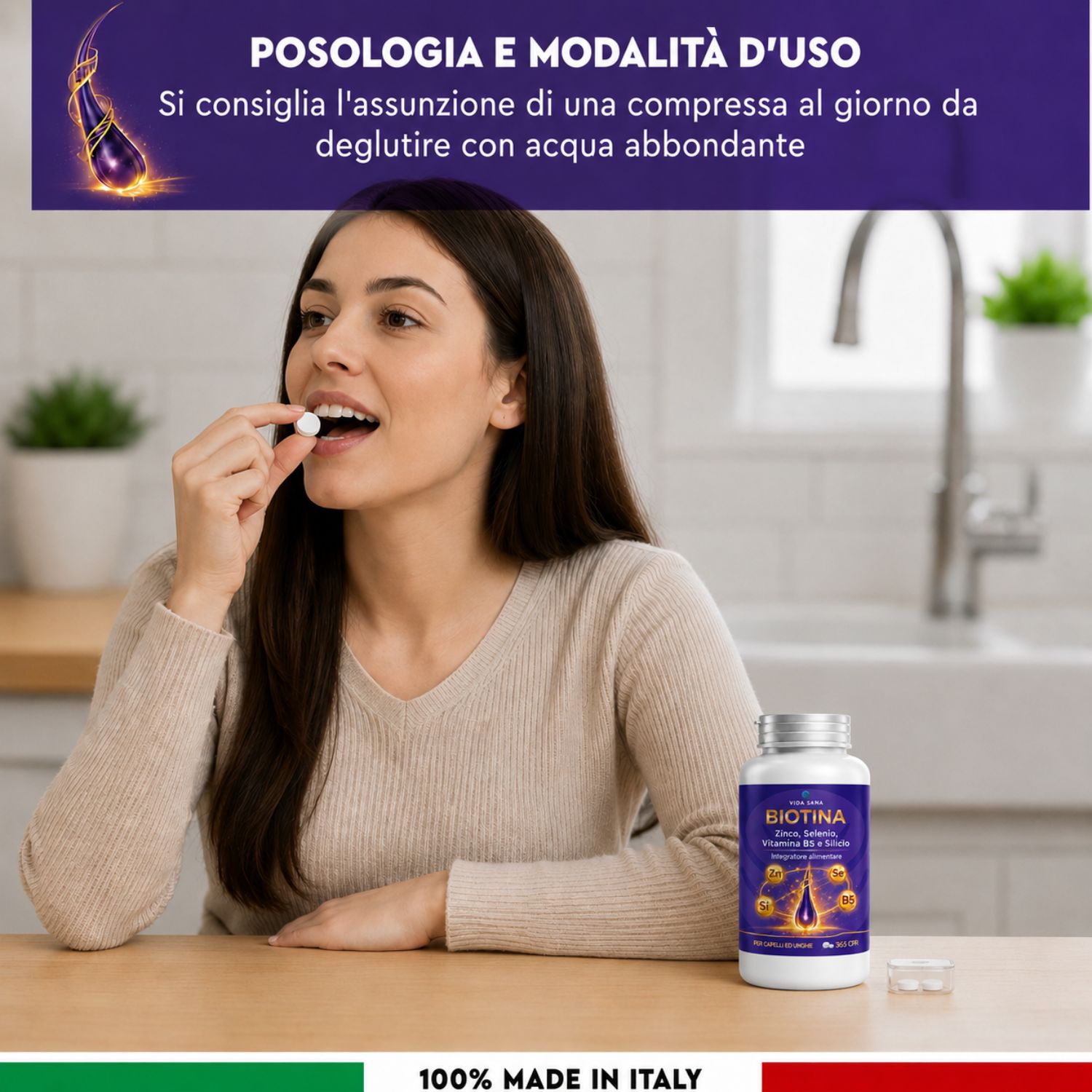Integratori capelli donna e uomo vitamine capelli Biotina cheratina e zinco Capelli Integratori Pelle e Unghie 365 micro-compresse Supporto Crescita Capelli Zinco Selenio Vitamina B5 - immagine 4