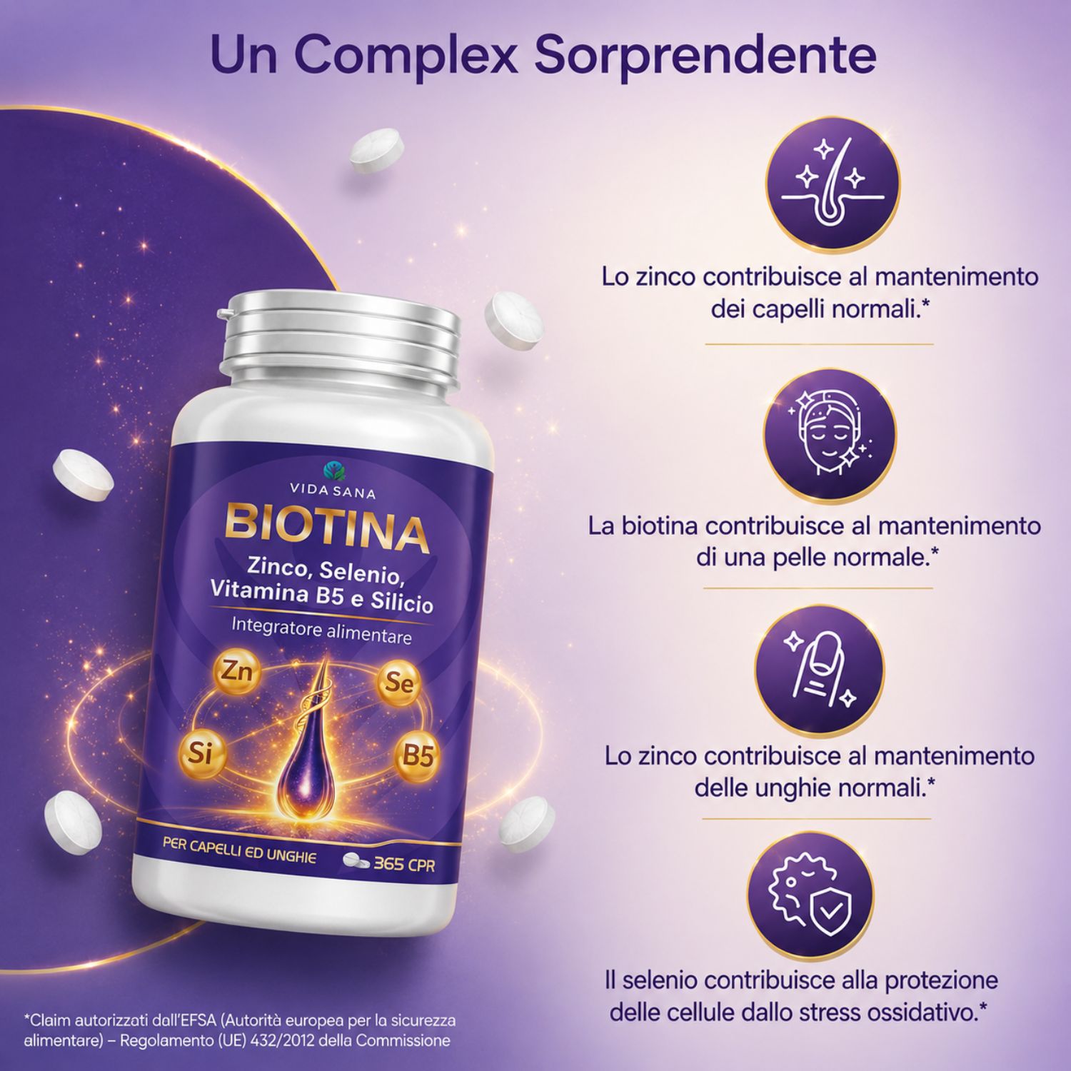Integratori capelli donna e uomo vitamine capelli Biotina cheratina e zinco Capelli Integratori Pelle e Unghie 365 micro-compresse Supporto Crescita Capelli Zinco Selenio Vitamina B5 - immagine 5