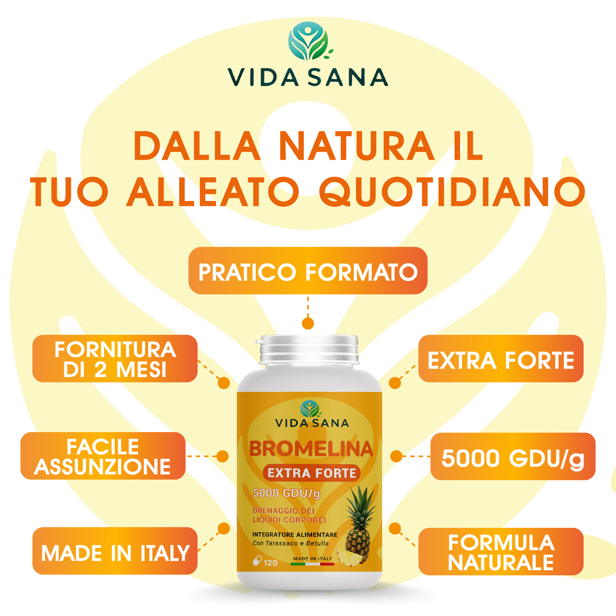 Integratore BROMELINA 5000 GDU/g per Drenaggio liquidi corporei - immagine 2
