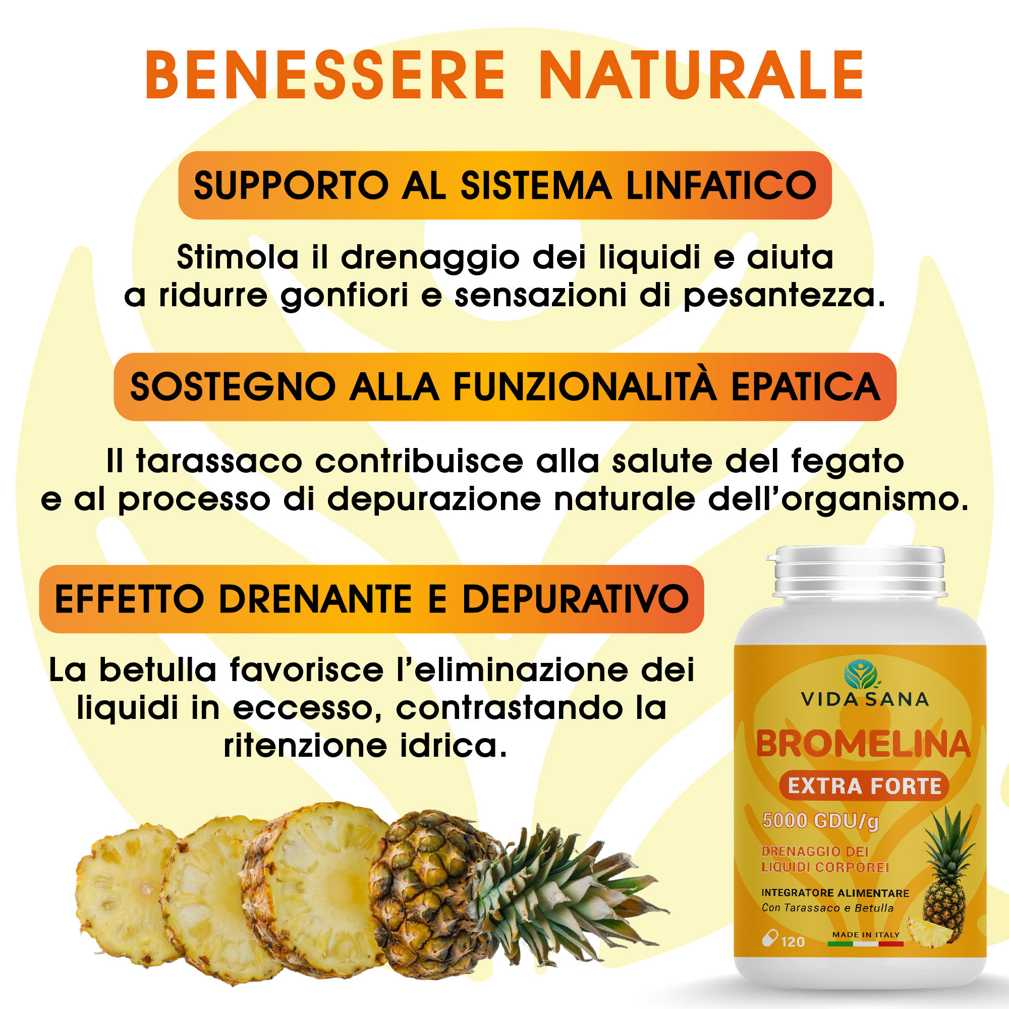 Integratore BROMELINA 5000 GDU/g per Drenaggio liquidi corporei - immagine 3