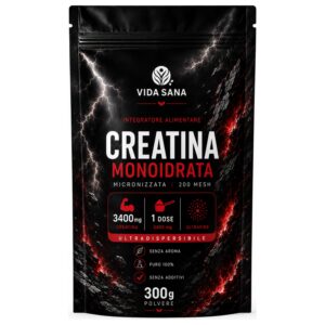 CREATINA MONOIDRATA Micronizzata 200 mesh Ultra fine senza additivi 3400 mg per Dose
