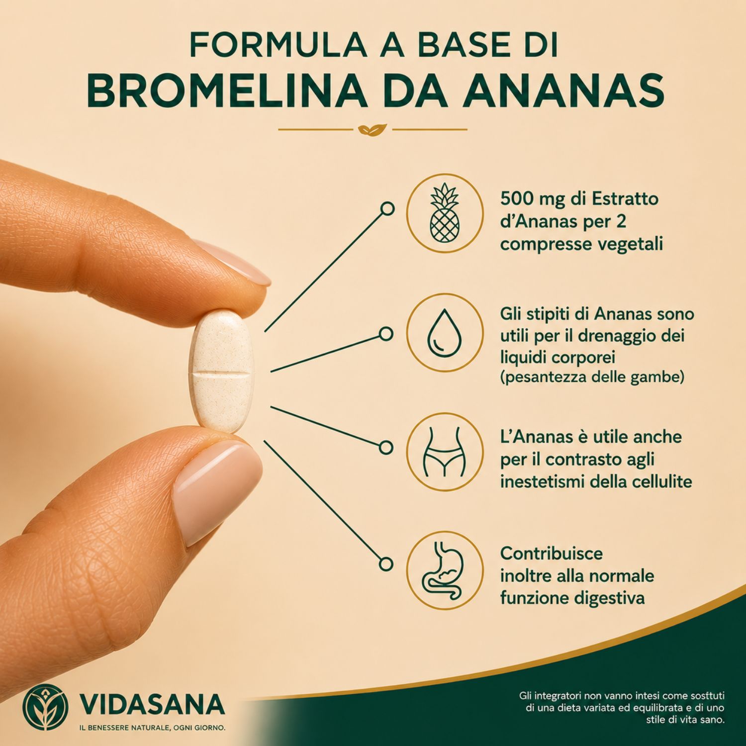 Bromelina Forte Drenante,Tarassaco alta titolazione Effetto Diuretico e tonificante - VIDASANA - Made in italy - bromelina extra forte drenante 5000 gdu/g 120 Cpr - immagine 2