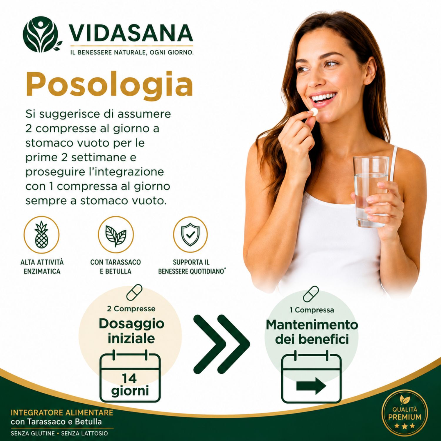 Bromelina Forte Drenante,Tarassaco alta titolazione Effetto Diuretico e tonificante - VIDASANA - Made in italy - bromelina extra forte drenante 5000 gdu/g 120 Cpr - immagine 3